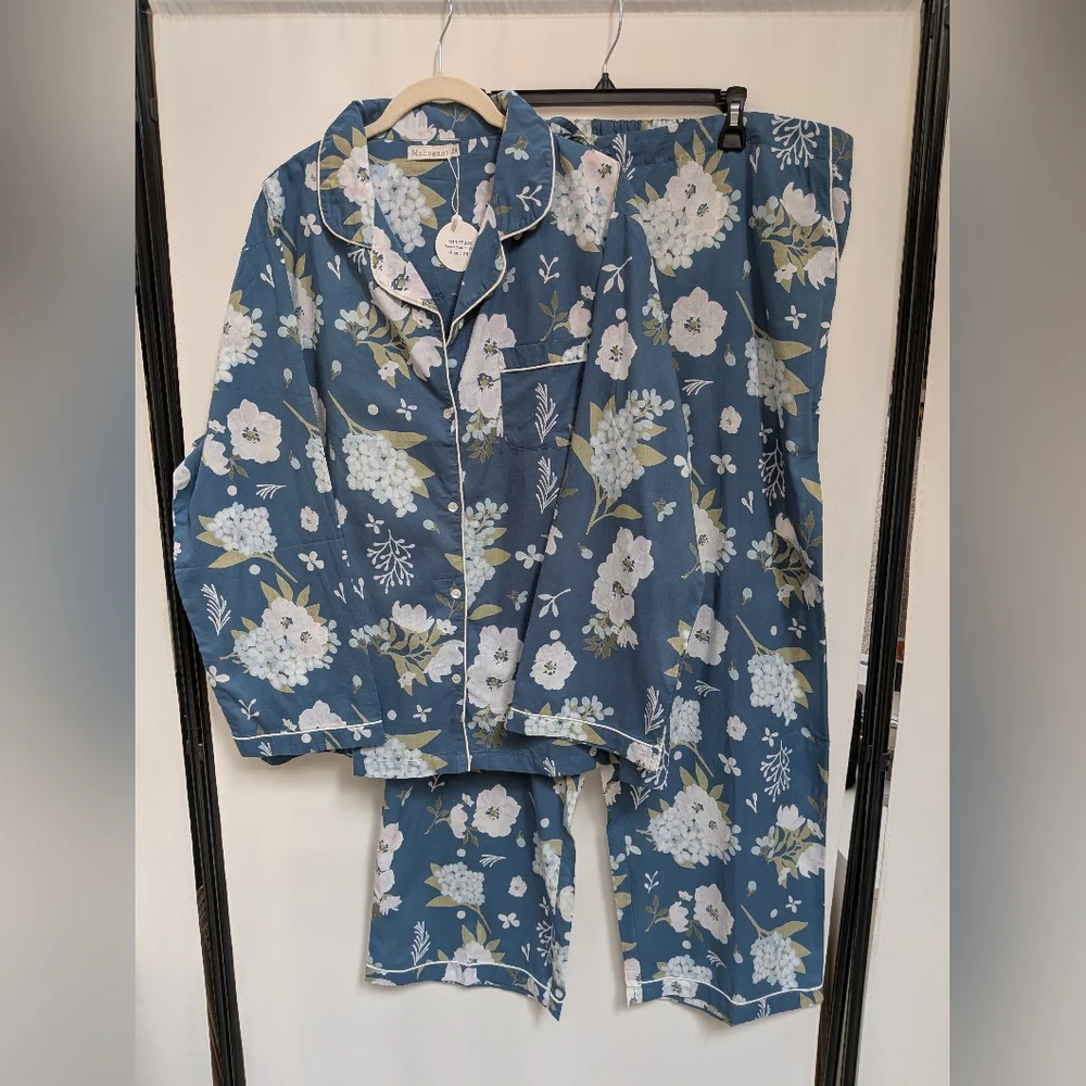 NWT Mahogany Blue Floral Camila Long Sleeve PJ Set 100% Cotton Size 2X - Picture 2 of 15